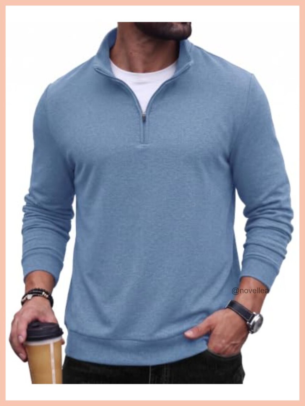 Mens Quarter Zip Pullover Sweatshirt Fleece Mock Neck Long Sleeve Casual
